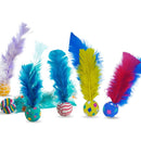 Bolinha para Gato Brinquedo Ping Pula Com Penas Coloridas