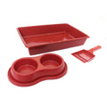 Kit caixa de de areia para gatos higiênico com pá comedouro bebedouro banheira coleira sanitário