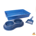 Kit caixa de de areia para gatos higiênico com pá comedouro bebedouro banheira coleira sanitário